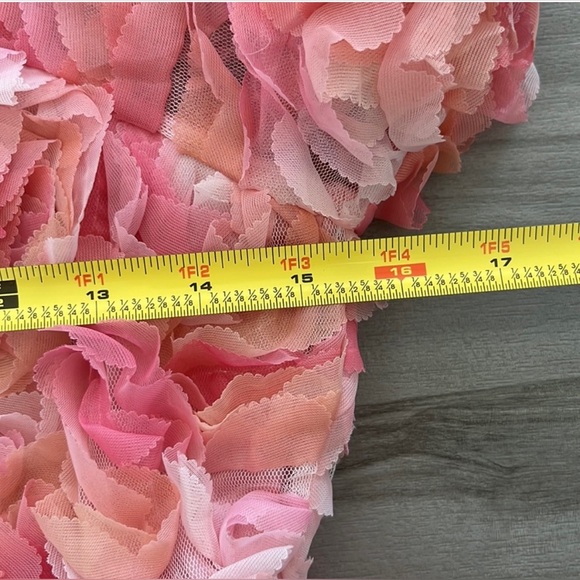 CES FEMME Dress Lace Ruffles Tule With Puff Sleeves Pink Size S - Picture 9 of 16